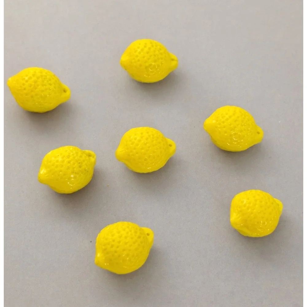 7 Vintage Yellow Lemon Glass Beads Fruit Shape Jewelry Craft Supplies 20mm